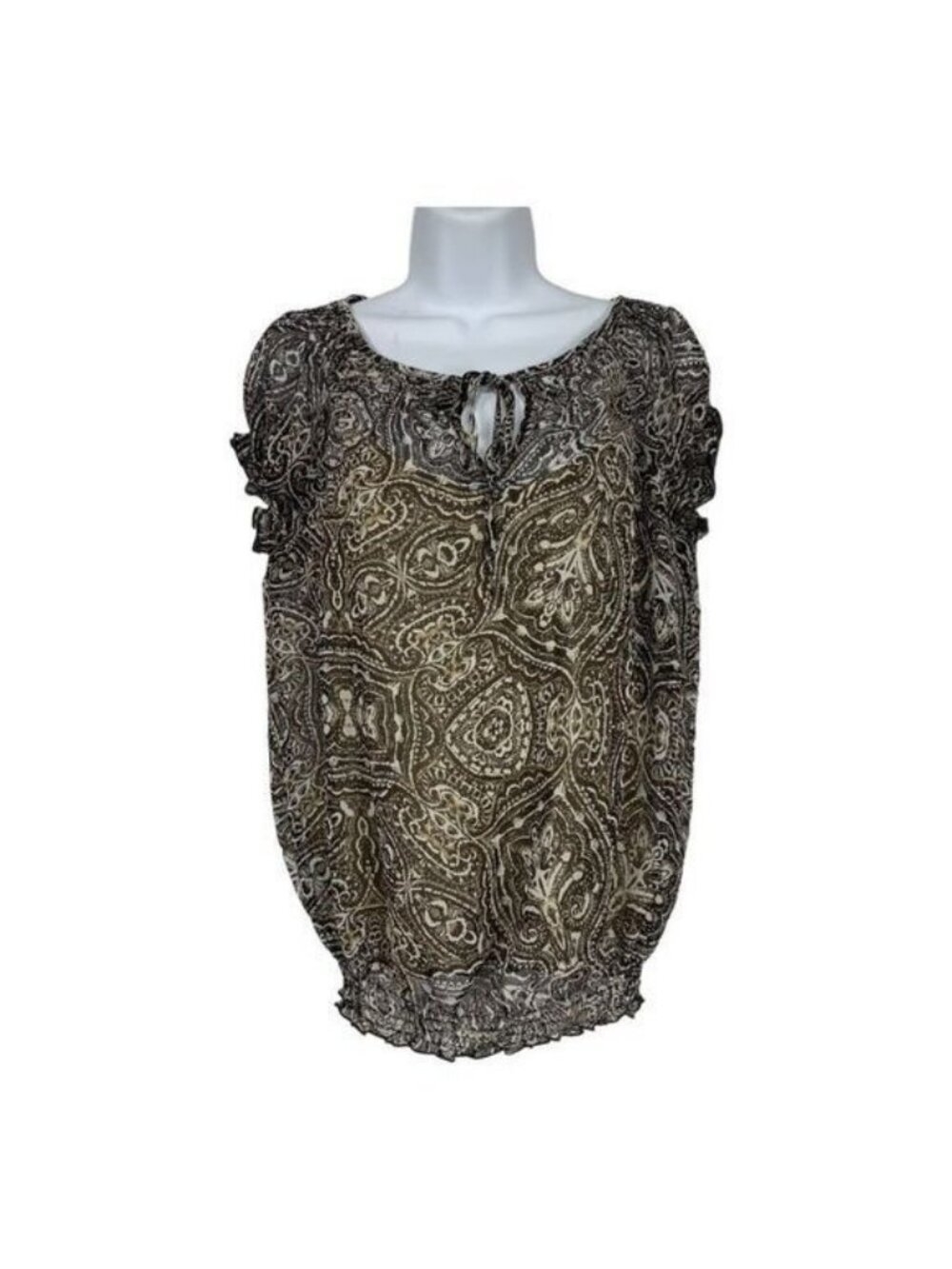 Liz Claiborne Womens Size Small Brown Paisley Print Blouse 100% Polyester